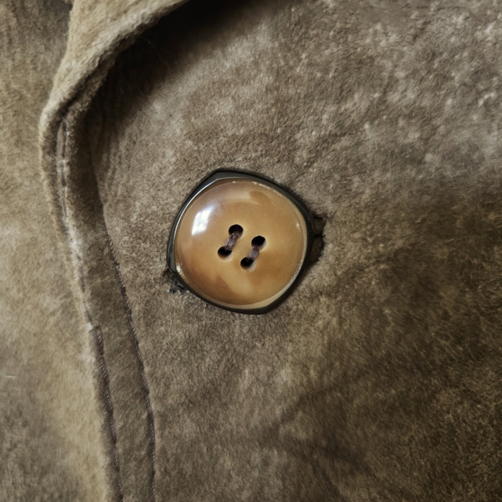 Vintage 70s Handmade Buckskin Suede Trench Coat Natural Undyed Leather Unisex - Picture 5 of 8
